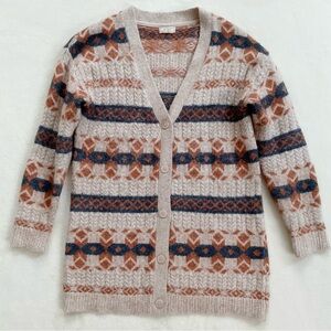 Fat Face Fair Isle Alpaca Blend Fuzzy Cardigan Sweater Button Front Boho Cozy